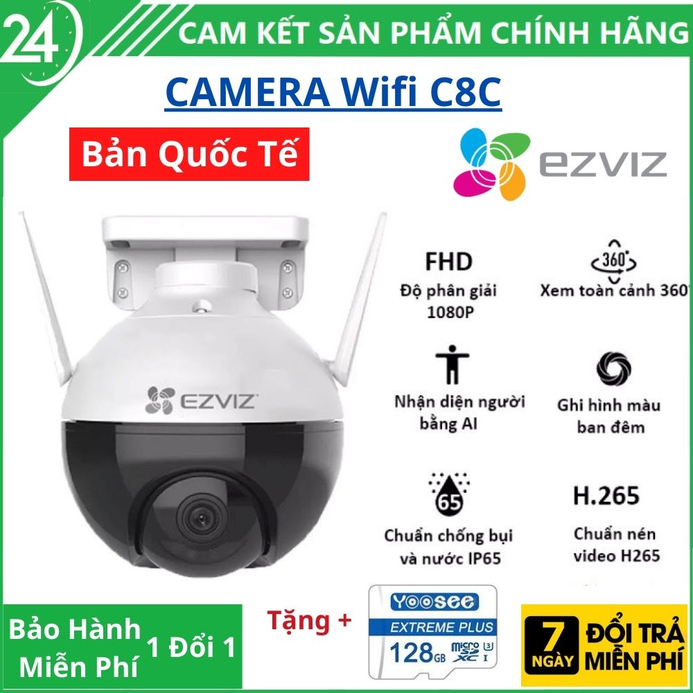 Camera Ngoài Trời Wifi EZVIZ C8C Full HD 1080P Xoay 360 Độ Tích Hợp AI - Có Màu Ban Đêm [Bản Quốc Tế]