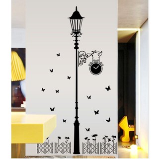 Decal dán tường phòng khách tranh 3D Hình Cột đèn màu đen - trang trí dễ dàng trong vòng 5 phút