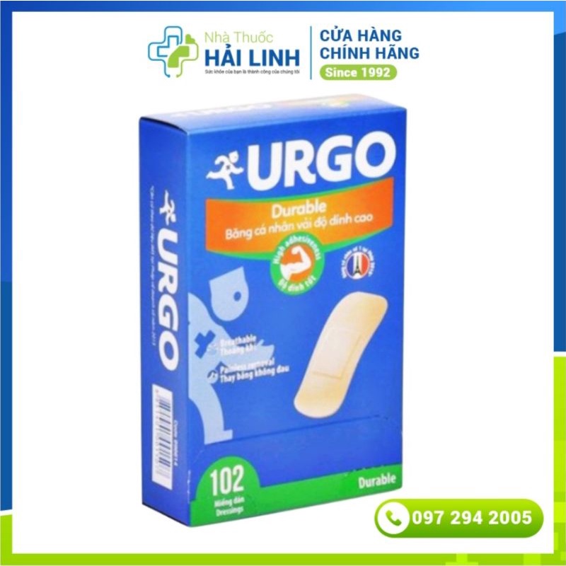 Băng dính cá nhân Urgo Durable ⚡ Tặng quà ⚡ Hộp 102 miếng bản 2 x 6 cm