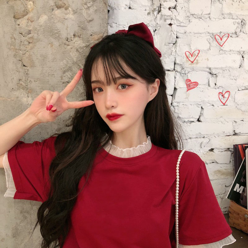 Áo Thun Ngắn Tay Phối Lưới Phong Cách Hàn Quốc Dành Cho Nữ