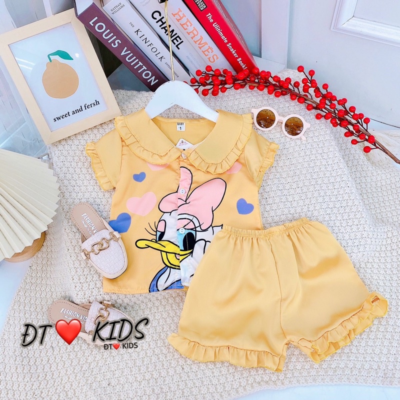 [SET PYJAMA] Bộ pyjama lụa satin cổ lá xinh xắn cho bé