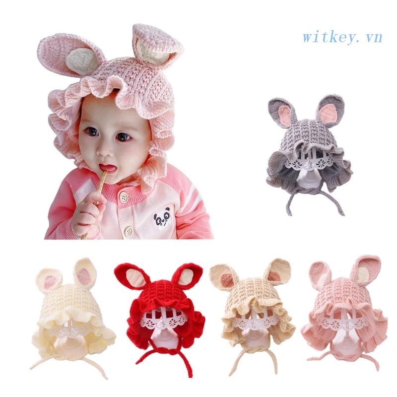 Nón Len Tai Thỏ Dễ Thương Giữ Ấm Mùa Đông Dành Cho Bé Gái