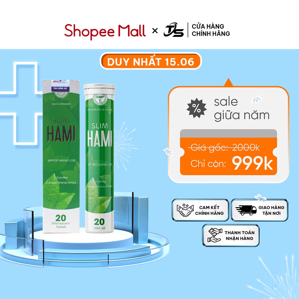 Combo 4 hộp Sủi giảm cân Slim Hami TS GROUP hộp mềm tiêu chuẩn 20 viên - Ami Slim