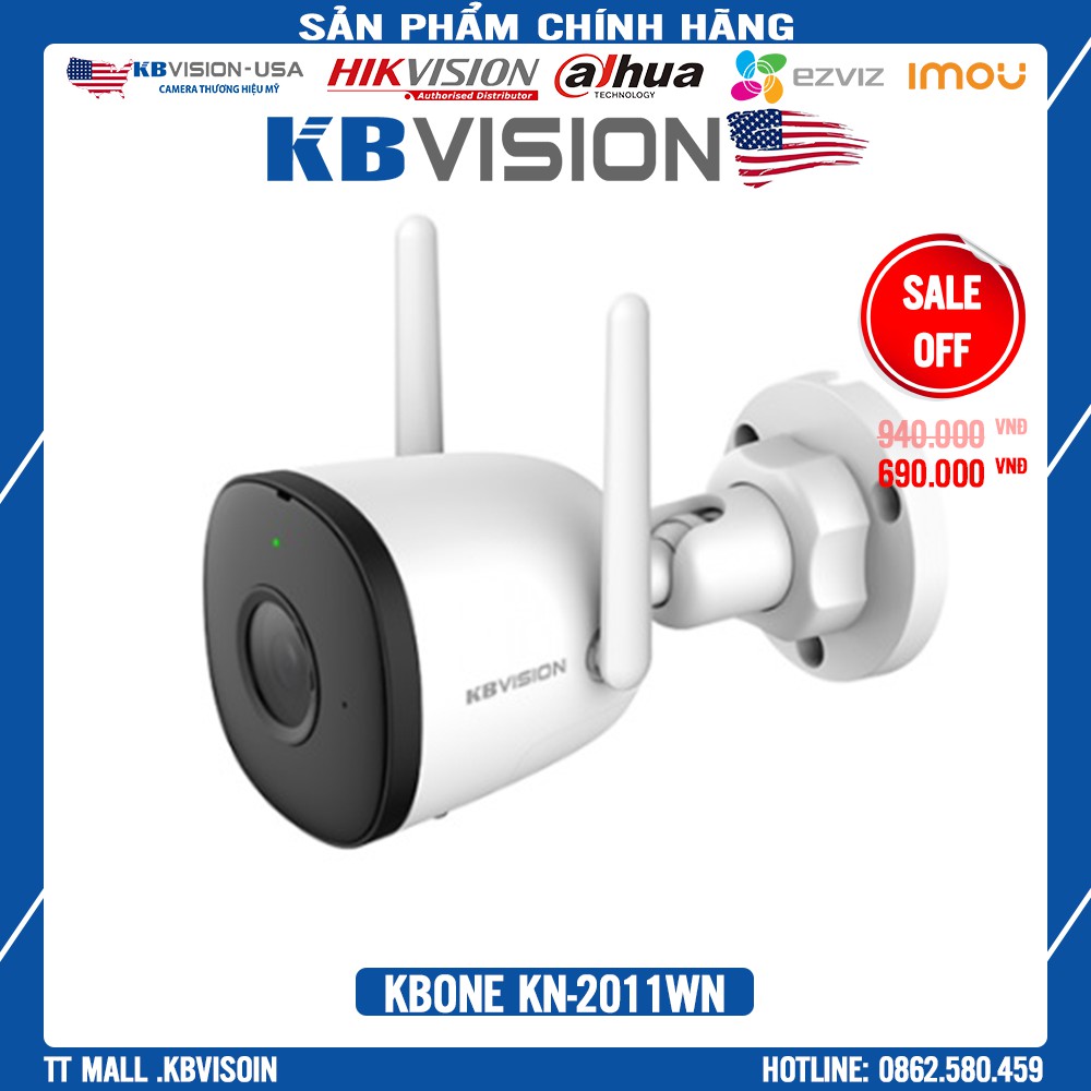 {Giá Sập Sàn}Camera IP WiFi Ngoài Trời 2.0Mp KBOne KN-2011WN Model mới KN - B21  Tích Hợp Mic + Tặng Kèm Thẻ Nhớ Tùy Chọ