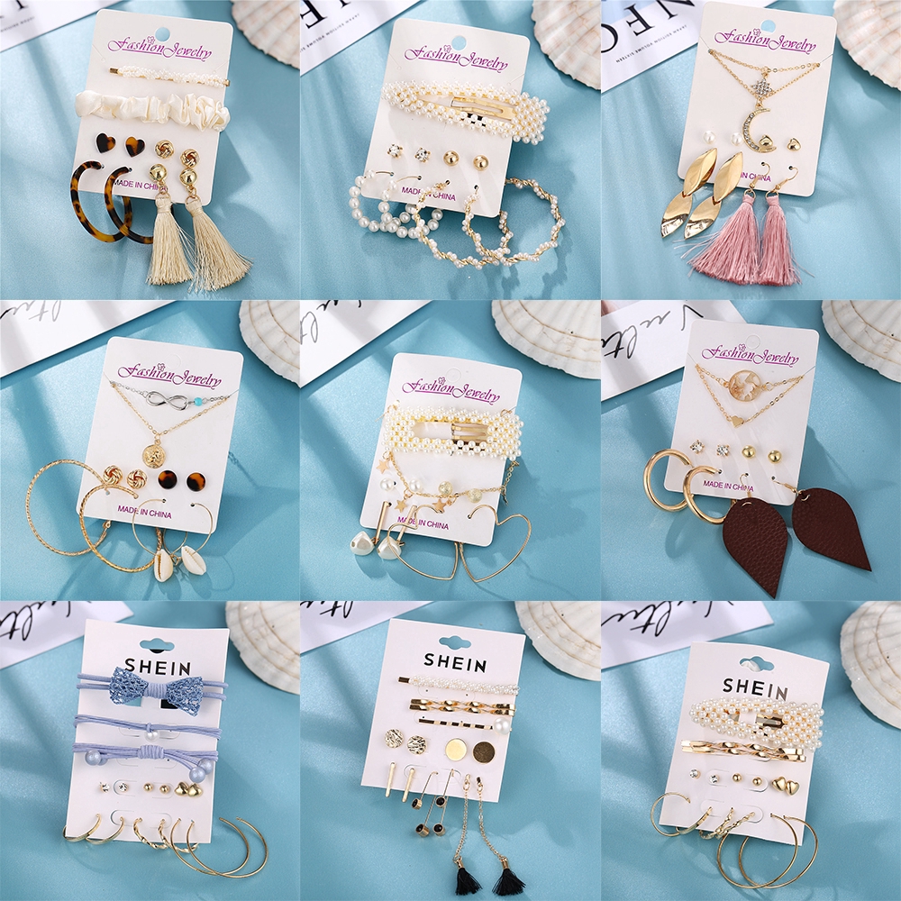 iF YOU Bộ Dây Chuyền + Khuyên Tai Và Kẹp Tóc Phong Cách Bohemian Thời Trang Dành Cho Nữ