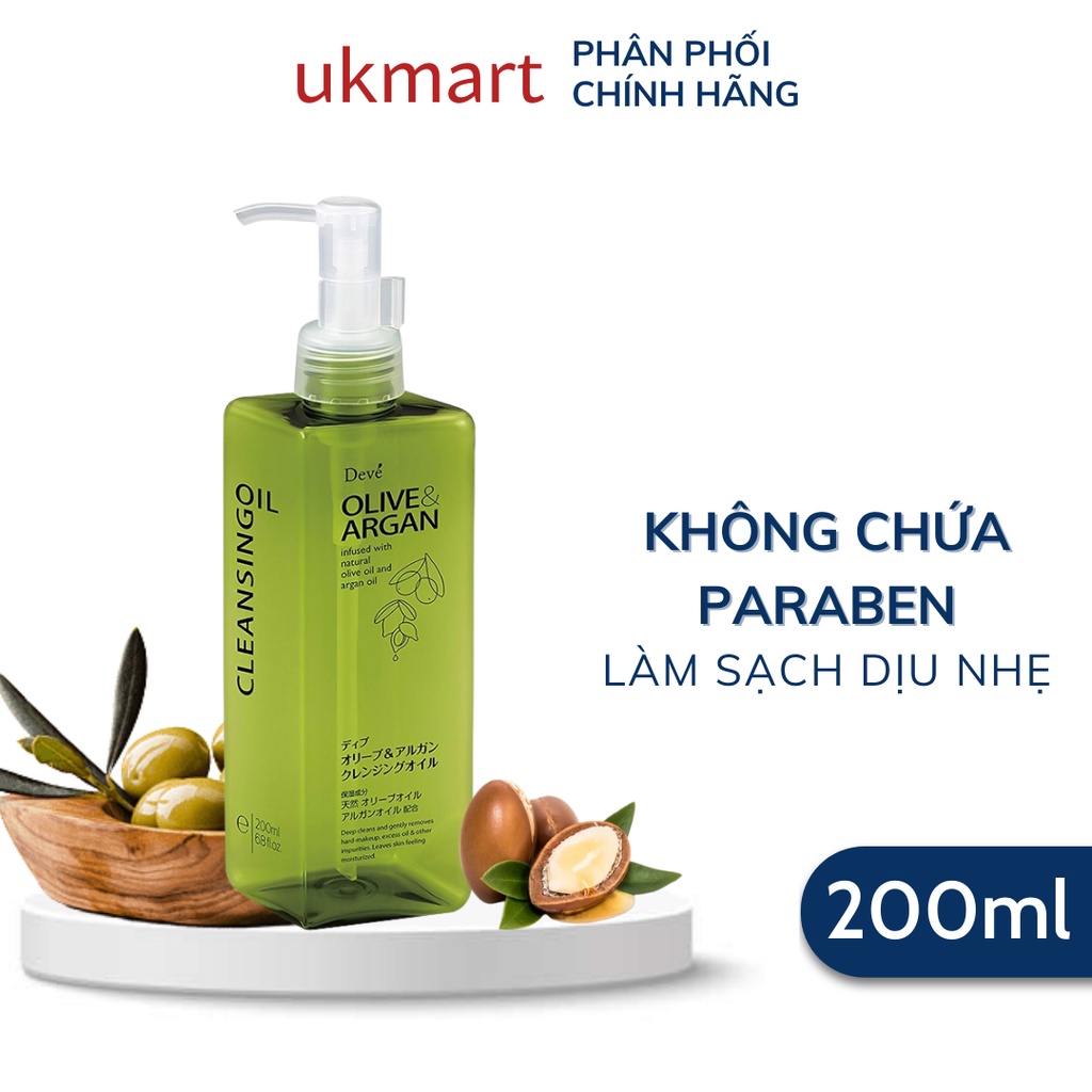 Dầu Tẩy Trang Kumano Deve Chiết Xuất Dầu Olive &amp; Argan 200ml Thành Phần Thiên Nhiên Lành Tính Không Paraben