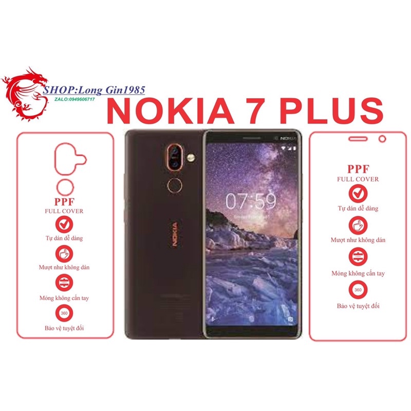 Nokia 7 plus  miếng dán trong Ppf mặt sau và mặt trước chống va đập chống trầy xước