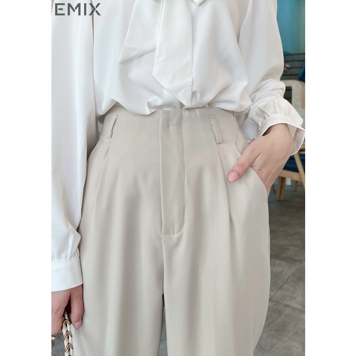 Quần baggy cạp liền kèm beggi EMIX (4 màu), basic, dáng dài, cạp cao, form vừa, triết eo, chất ruby 561