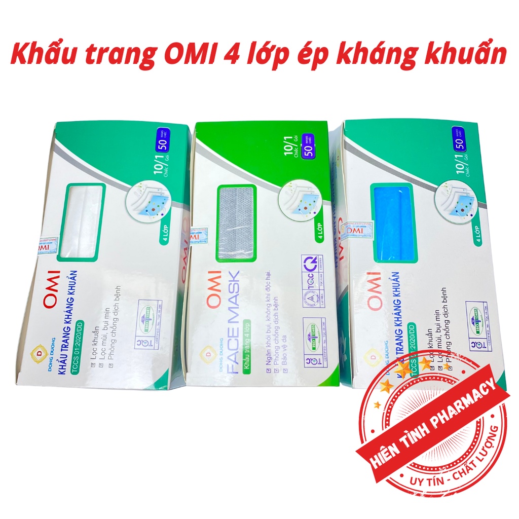 Hộp khẩu trang y tế Omi Facemask 4 lớp kháng khuẩn - HỘP 50 CHIẾC - Chống giọt bắn - Ngăn ngừa khói bụi