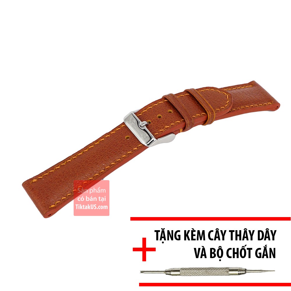 Dây đồng hồ da bò handmade - da bò Ý dập vân Alran cao cấp TiktakUs màu nâu sáng