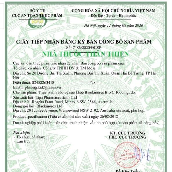 Blackmores Bio C 1000mg - Hỗ trợ giúp tăng cường sức bền thành mạch (31viên)
