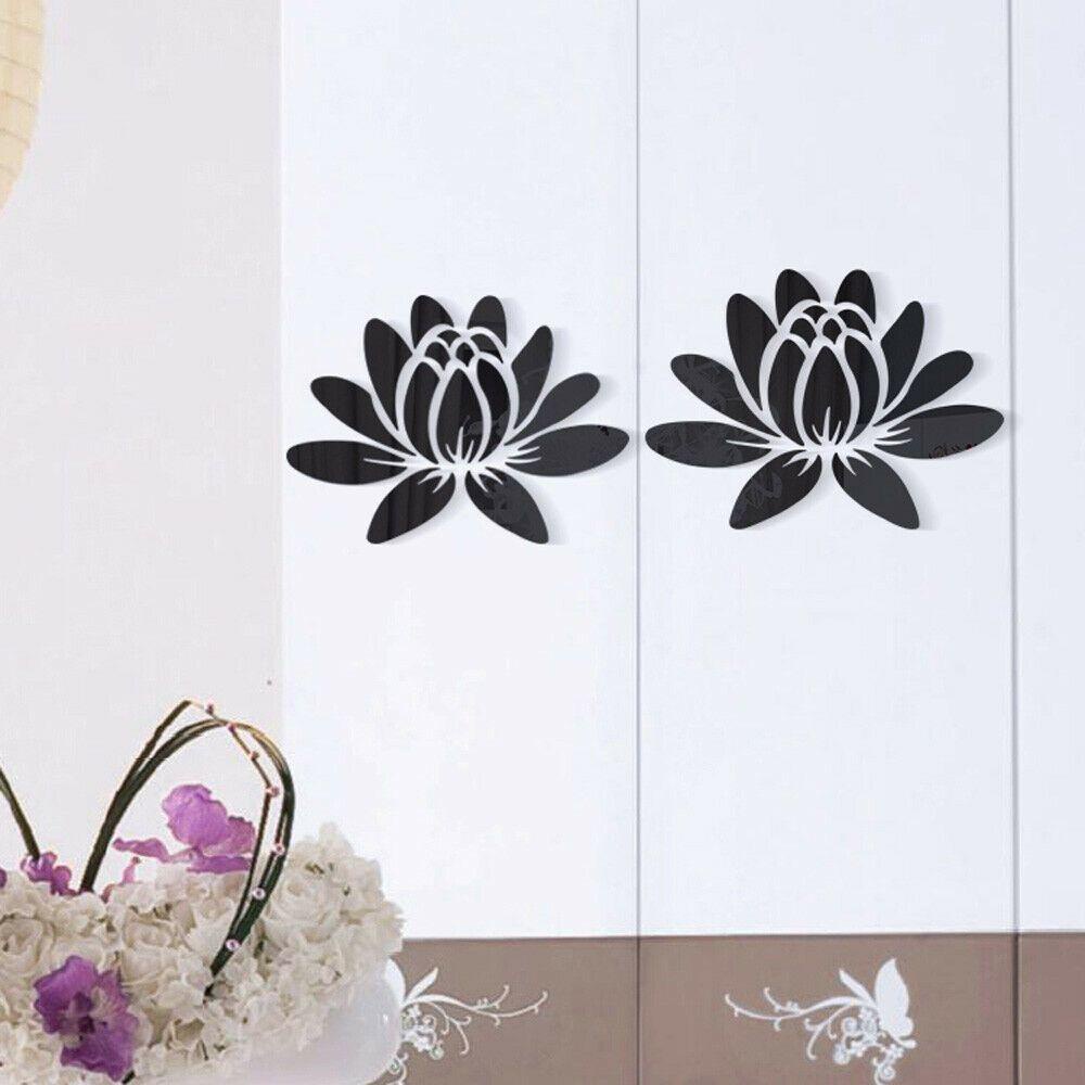 Nhãn Dán Tường Mặt Gương Acrylic Tự Dính Hình Hoa Sen Nở 3D Sáng Tạo DIY