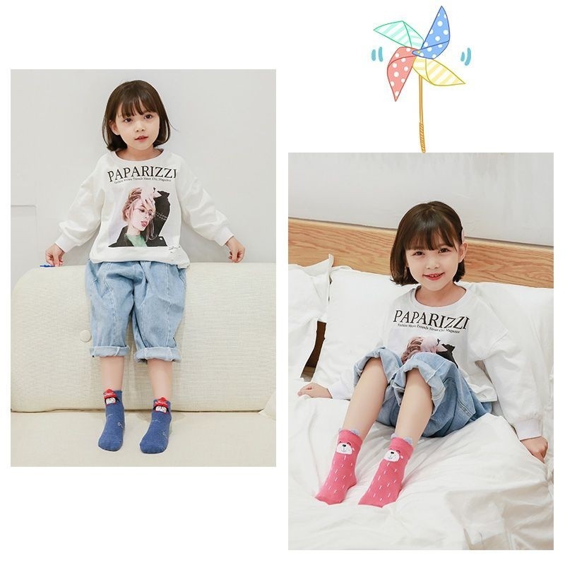 5 Pair Baby Boys Girls Infant Winter Cotton Cartoon Socks Warm Anti Slip Floor Socks Leg Warmer