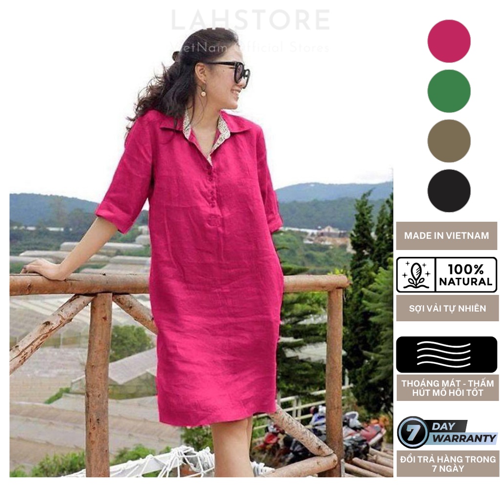 LAHSTORE Basic Linen Dress - Đầm Linen Suông Tay Lỡ Cổ Đức Nẹp Pha (Made In VietNam)