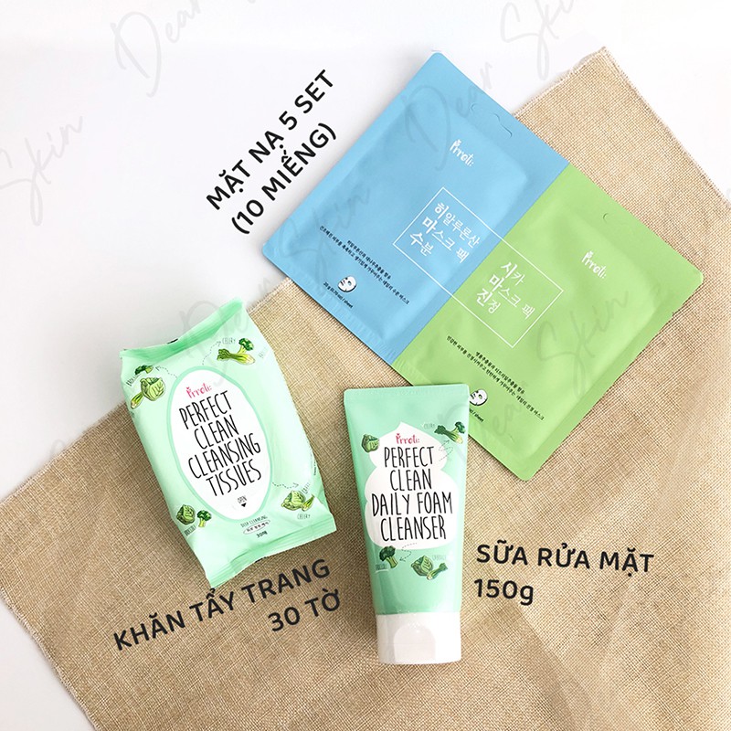 [COMBO 3 in 1] Sữa Rửa Mặt + Mặt Nạ + Khăn Tẩy Trang Pretti Hàn Quốc - Sữa rửa mặt 150ml + Mặt Nạ Kép + Tẩy Trang 30m