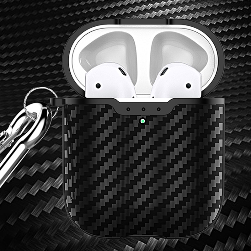 Vỏ Bảo Vệ Hộp Sạc Tai Nghe Airpods 2 Bằng Sợi Carbon Kèm Móc Khóa Tiện Dụng