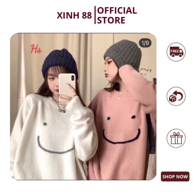 Áo Sweater nỉ mặt cười  2 màu phong cách hàn quốc MSP6763