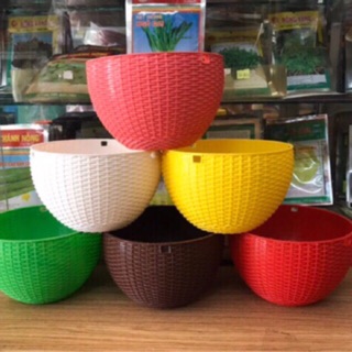 Combo 10 bộ chậu treo kiểu đan mây size lớn 19cm