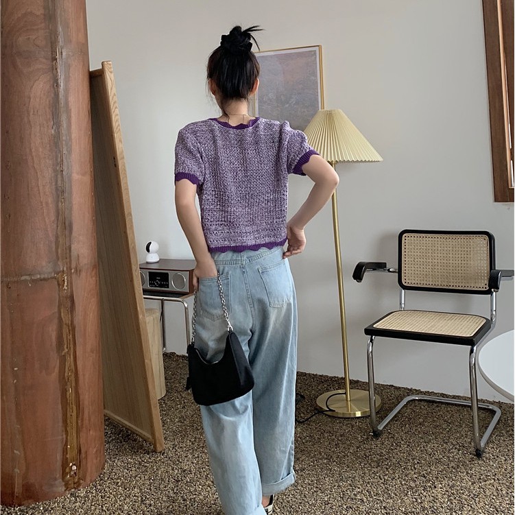 Xiaozhainv Áo Cardigan Xiaozhainv Dệt Kim Tay Ngắn Phong Cách Vintage Hàn Quốc