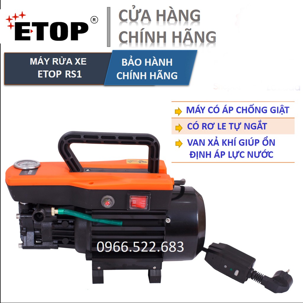 Máy rửa xe mini | Máy rửa xe gia đình Cao áp Etop RS1 | Có áp chống giật 1800W