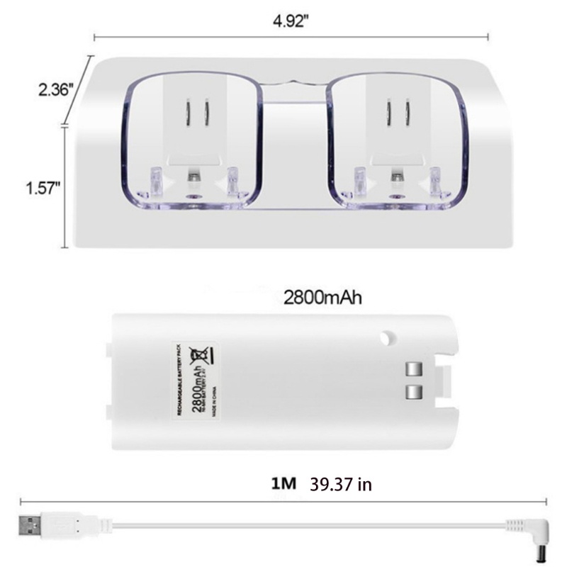 【3C】 2-in-1 Dual Charging Station for Wii Controller with Two 2800MAH Batteries