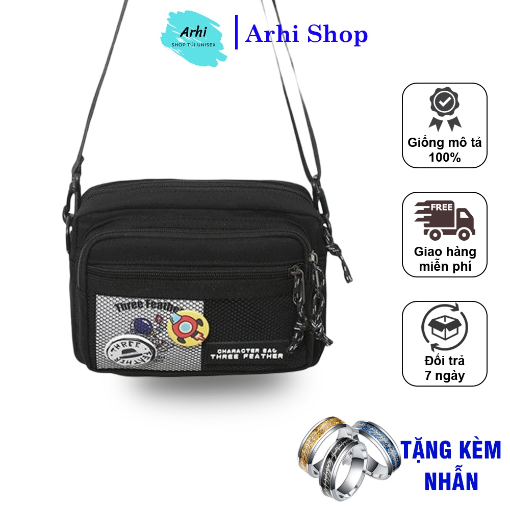 Túi Đeo Chéo Nam Nữ Đi Học, Đi Chơi Nhiều Ngăn Vải Canvas, Túi Đeo Chéo Có Khả Năng Chống Nước Arhi Shop
