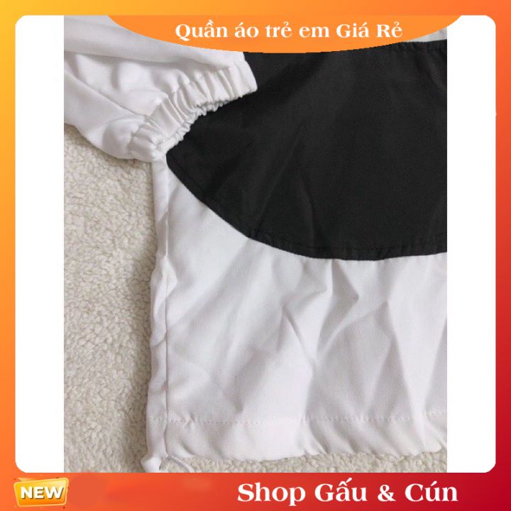 Bộ quần áo cho bé trai bé gái chất gió mềm dày dặn, trắng phối viền đen có mũ từ 10-22kg