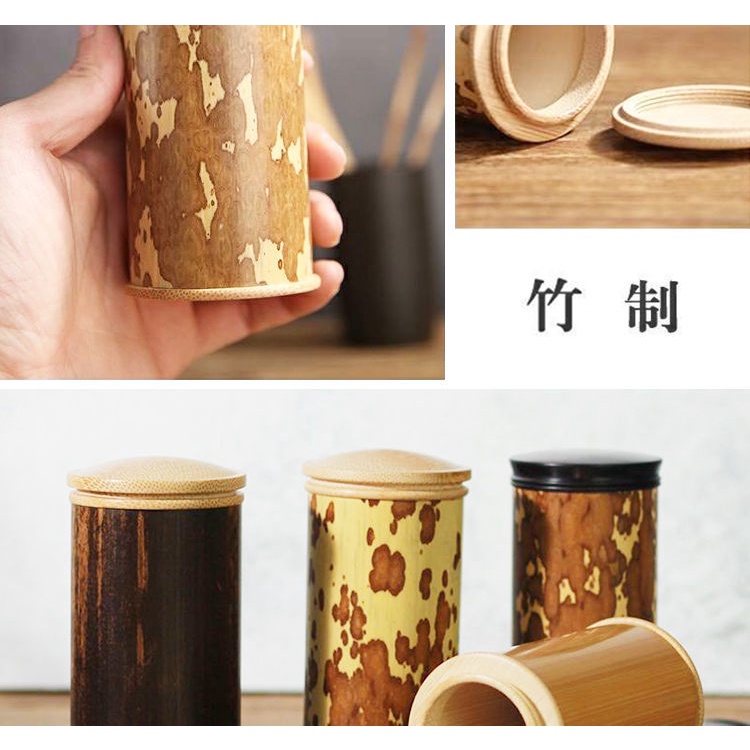 Lọ Đựng Trà Mini Bằng Tre Màu Đen Có Nắp Vặn