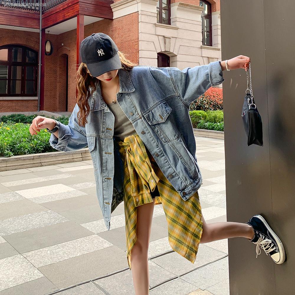 Áo Khoác Denim Dáng Rộng Thêu Chữ Phong Cách Hồng Kông Hàng Mới Dành Cho Nữ Sinh