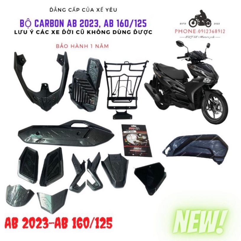 Bộ Phụ kiện ốp xe AirBlade AB 2022 Mới - AB 2023 , AB 125cc, A B 160cc Carbon Ảnh thật Sp