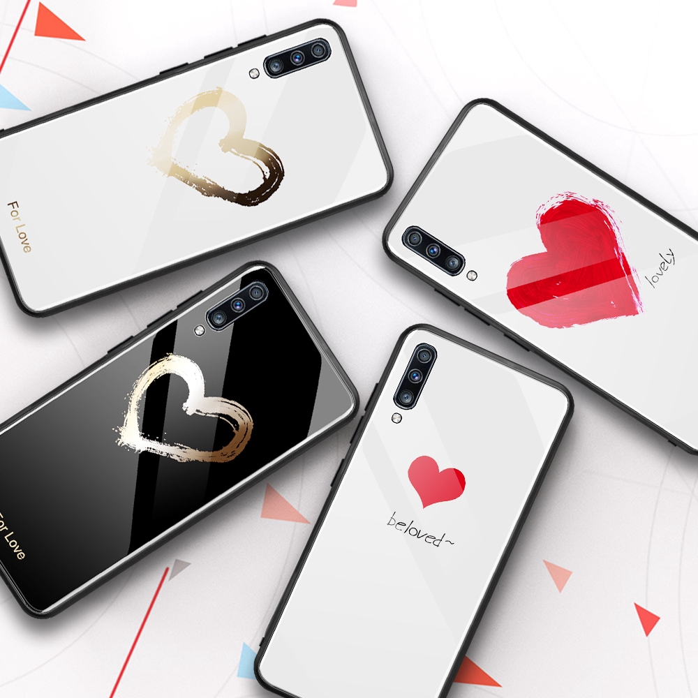 Ốp điện thoại mặt kính họa tiết hồng hạc cho Samsung Galaxy A50 A70 A20 A30 A10 A50s A30s M20 A7 2018 J4 J6+