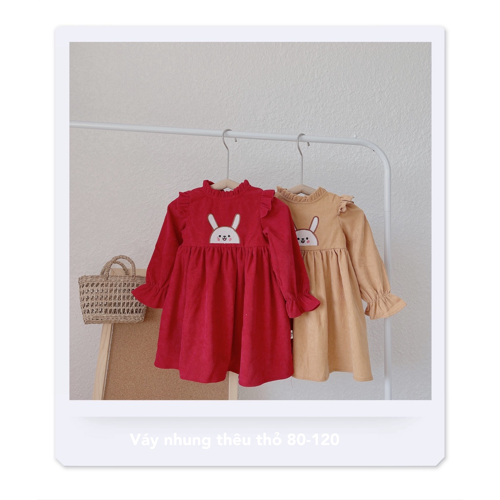 B527- VÁY NHUNG TĂM THÊU THỎ TRẮNG