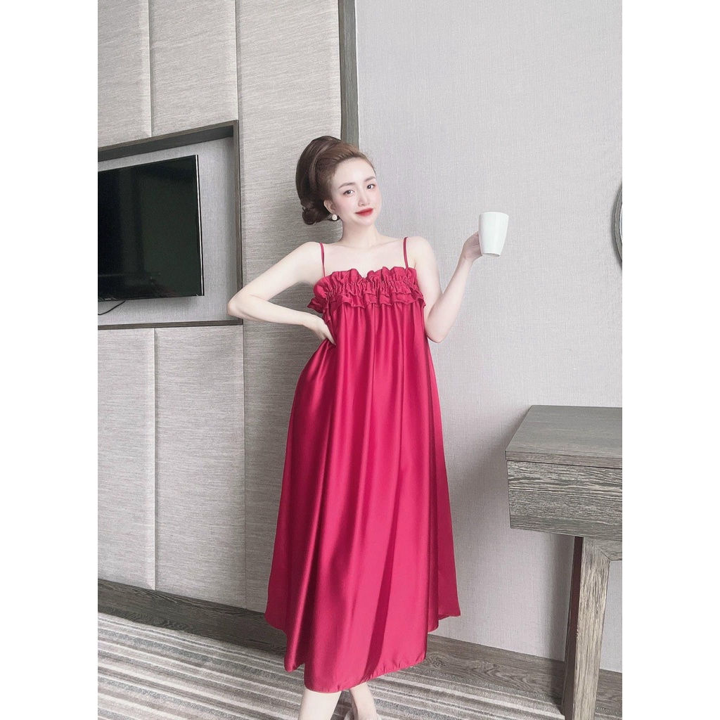 Đầm ngủ 2 dây - váy ngủ gợi cảm có bo ngực chất lụa satin mát, mịn mặc nhà thoải mái [DN43]