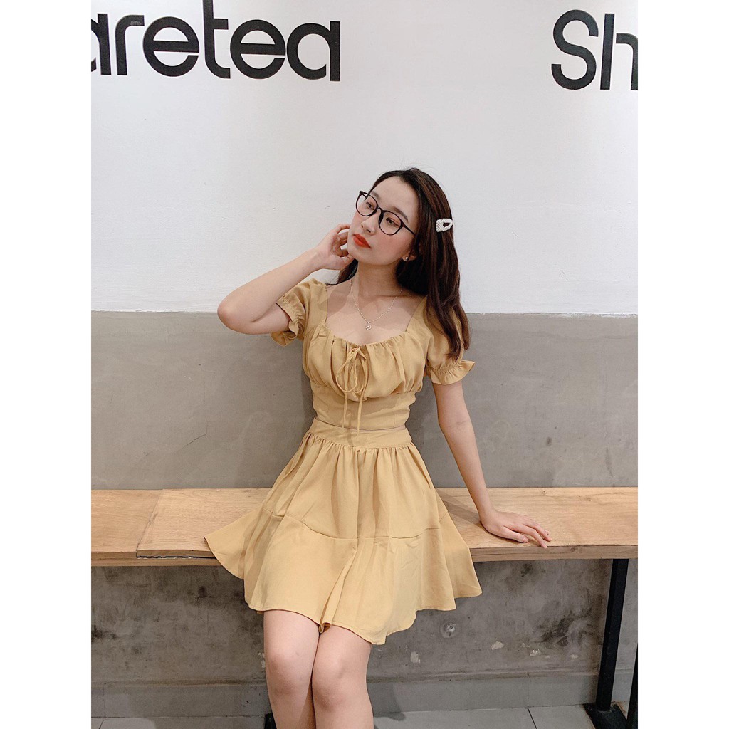 Set chân váy xòe áo croptop tafta đũi ánh nhũ xinh xắn CHIBEST AB265