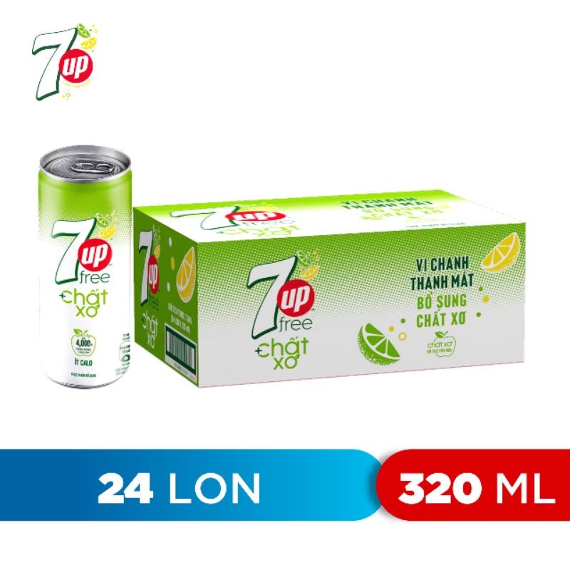 [fs70k] Thùng 24 lon 7up ít calo vị chanh thanh mát 320ml