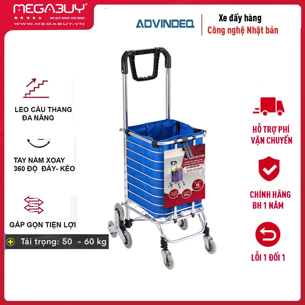 Xe kéo đi chợ leo cầu thang 8 bánh Nhật Bản Nhập Khẩu 60kg, xe đẩy hàng đi chợ gấp gọn có giỏ túi inox market trolley