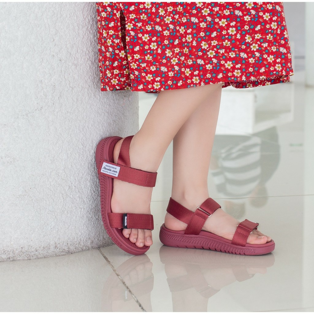 FACOTA | Giày dép sandal 2 quai nữ hồng mận đi học, đi chơi AN04