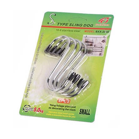 Vỉ 4 cái móc treo chữ S bằng inox có bọc nhựa - Mỗi móc chịu lực 5kg