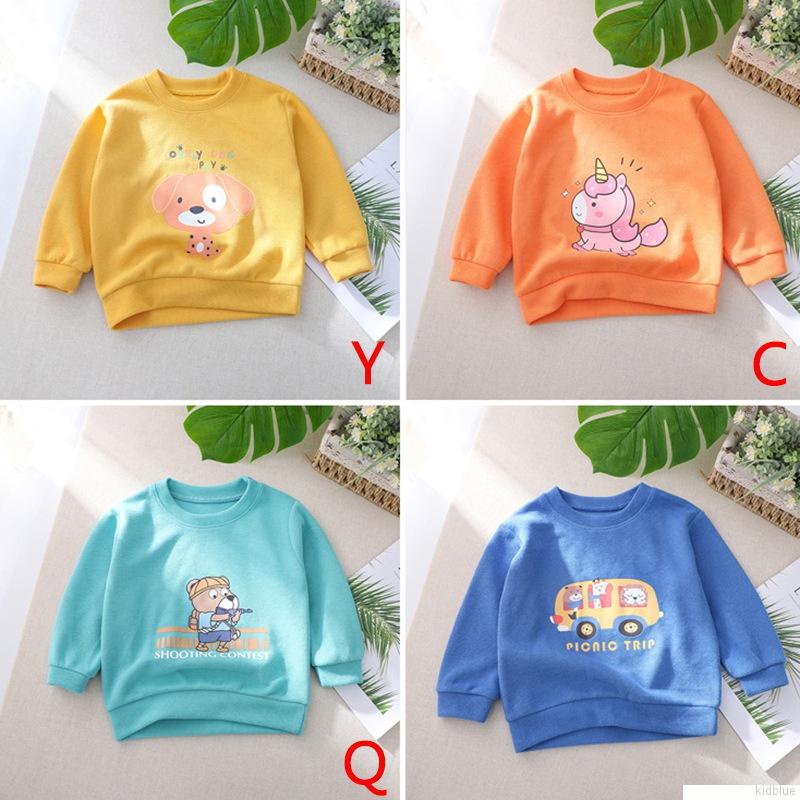 Áo thun tay dài cổ tròn in hình gấu hoạt hình dành cho trẻ em 0-5 tuổi