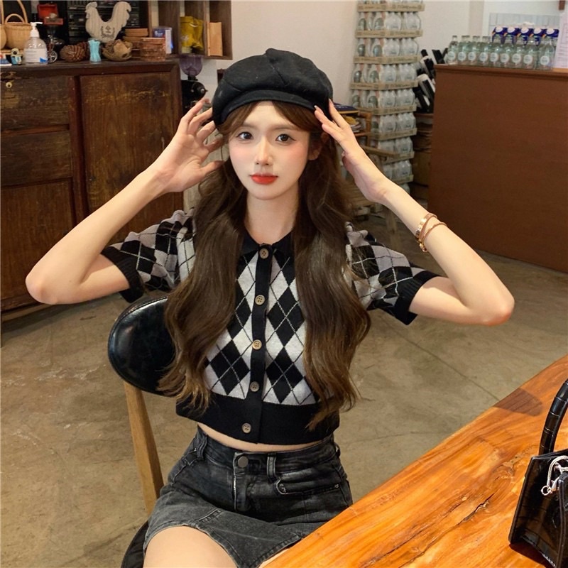 [Ảnh thật ở cuối 👍] Áo khoác len cardigan kẻ sọc caro phong cách Hàn Quốc thời trang cho nữ | BigBuy360 - bigbuy360.vn