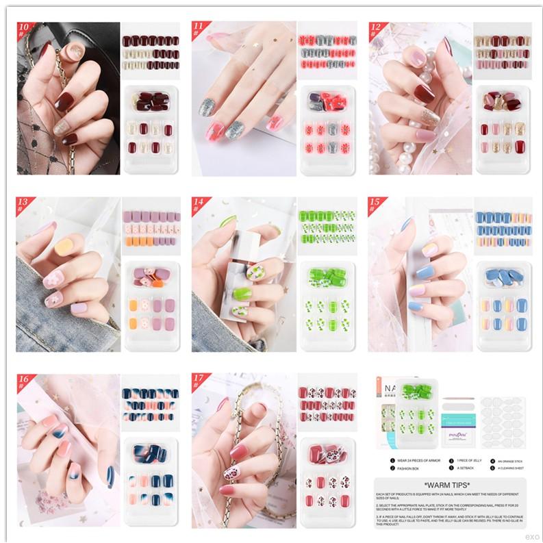[Hàng mới về] Set 24 móng tay giả có thể gỡ ra nhiều màu sắc tùy chọn trang trí nghệ thuật phong cách châu Âu
