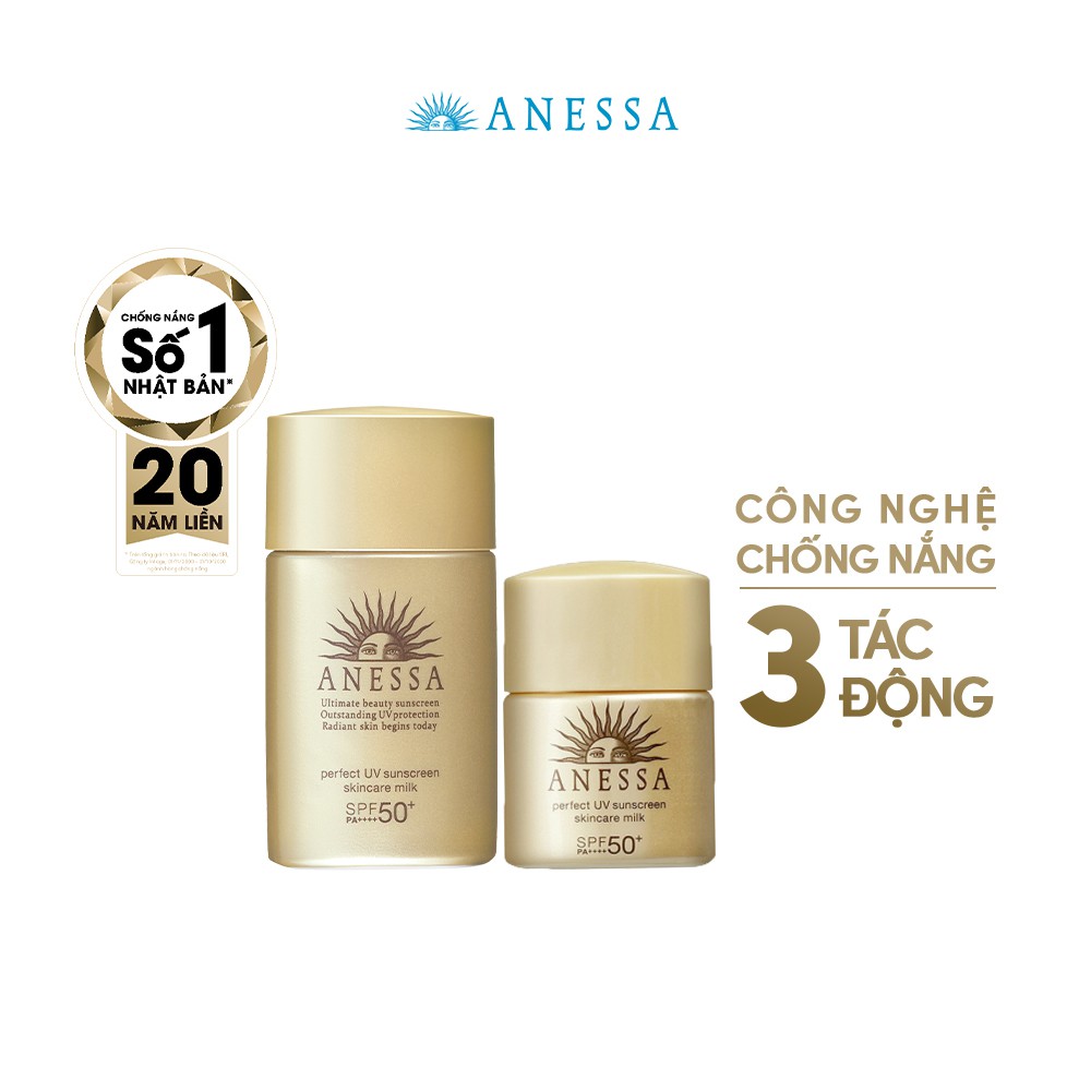 Bộ đôi kem chống nắng dưỡng da bảo vệ hoàn hảo Anessa Perfect UV Sunscreen Skincare Milk (20ml+12ml)