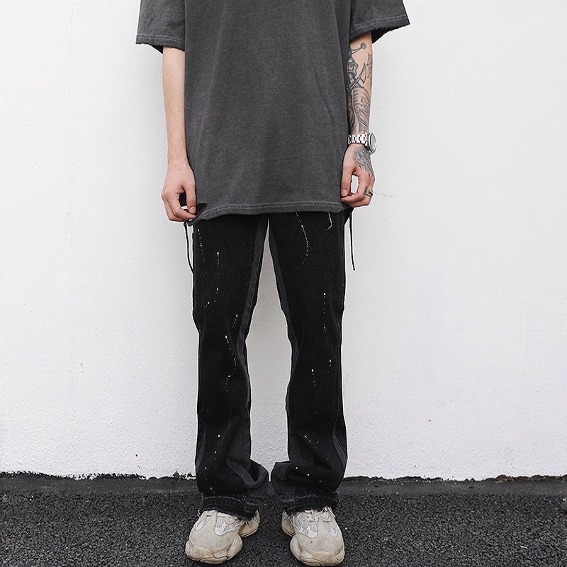 Quần ống loe xả lai vảy sơn màu đen Gallerydept vibe Brokeboiz phong cách Rockboiz