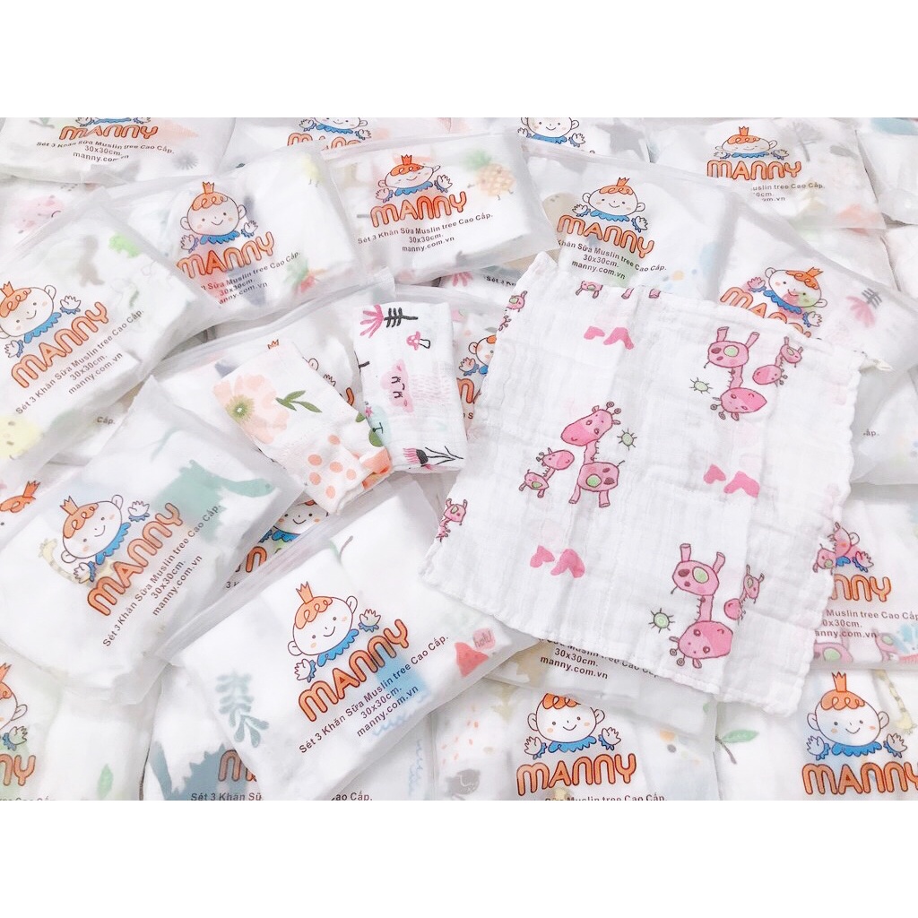 Set 3 khăn sữa sợi tre siêu mềm Muslin tree