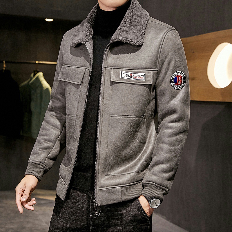 Áo khoác nam hàn quốc chất da lộn hàng cao cấp lót lông cừu