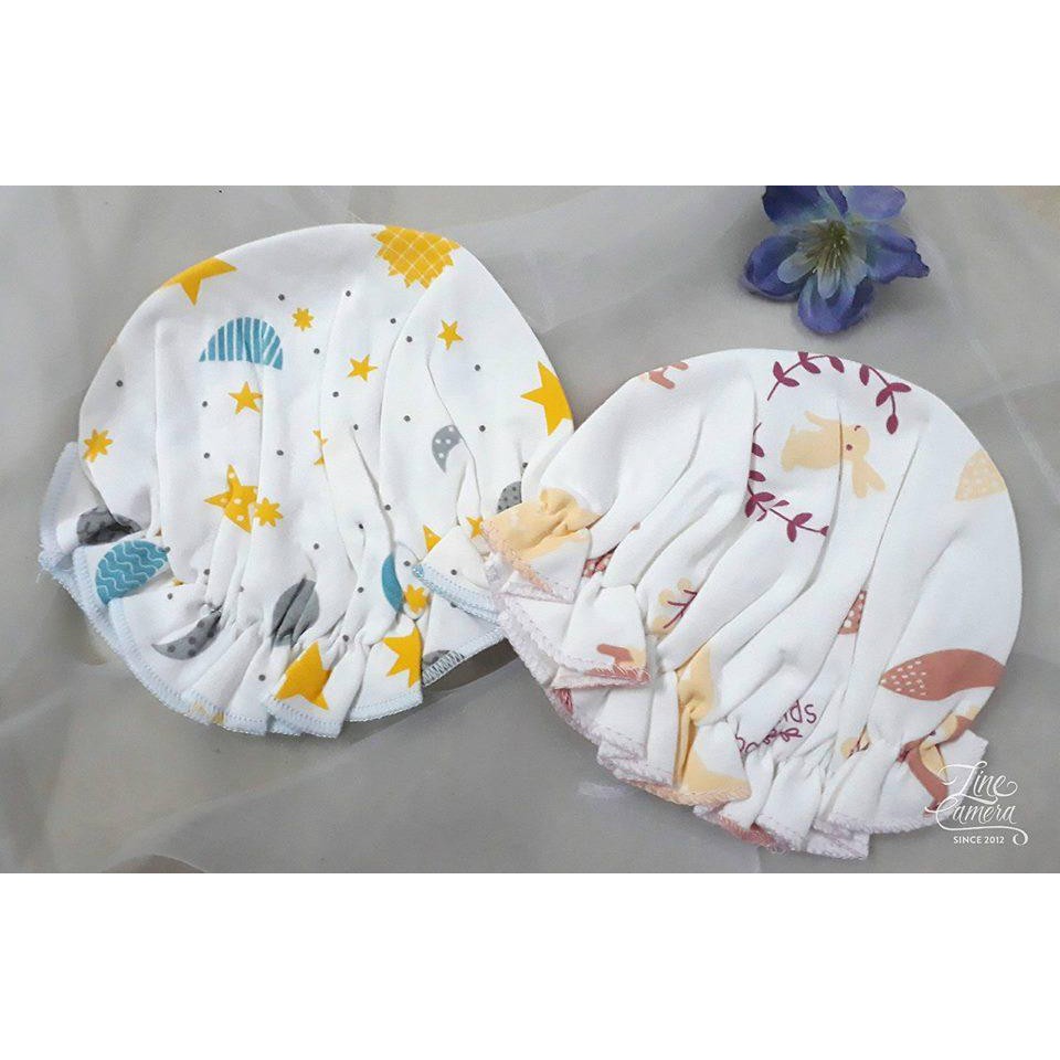 Mũ vải cotton nhún bèo cho bé gái từ 0-6 tháng nhiều họa tiết