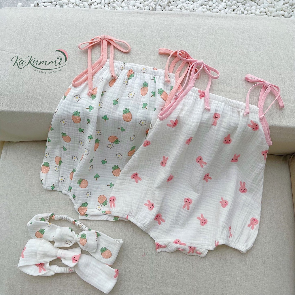 Body chip 2 dây dâu thỏ TẶNG kèm tu ban cho bé  chất xô Muslin 4 lớp