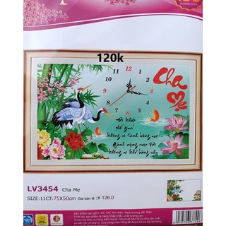 Tranh thêu chữ thập đồng hồ thư pháp cha mẹ LV3454-75x50cm