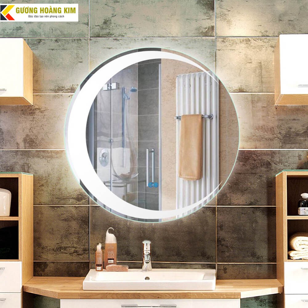Gương tròn trang điểm treo tường bàn trang điểm có đèn led cảm ứng 3 chạm  kích thước D50cm - guonghoangkim miror
