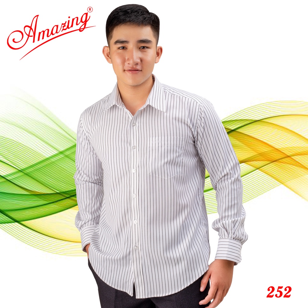 Áo somi nam kẻ sọc trung tuổi, thời trang công sở cao cấp Amazing, form dáng chuẩn, tay dài, tà bầu - Hàng nhập khẩu